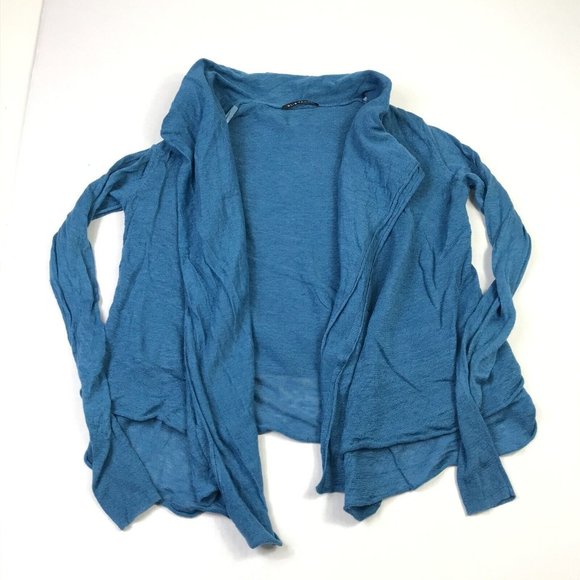 Elie Tahari Womens Linen Silk Cardigan Blue Ruffled Draped Front Sweater XS-S - Picture 1 of 11